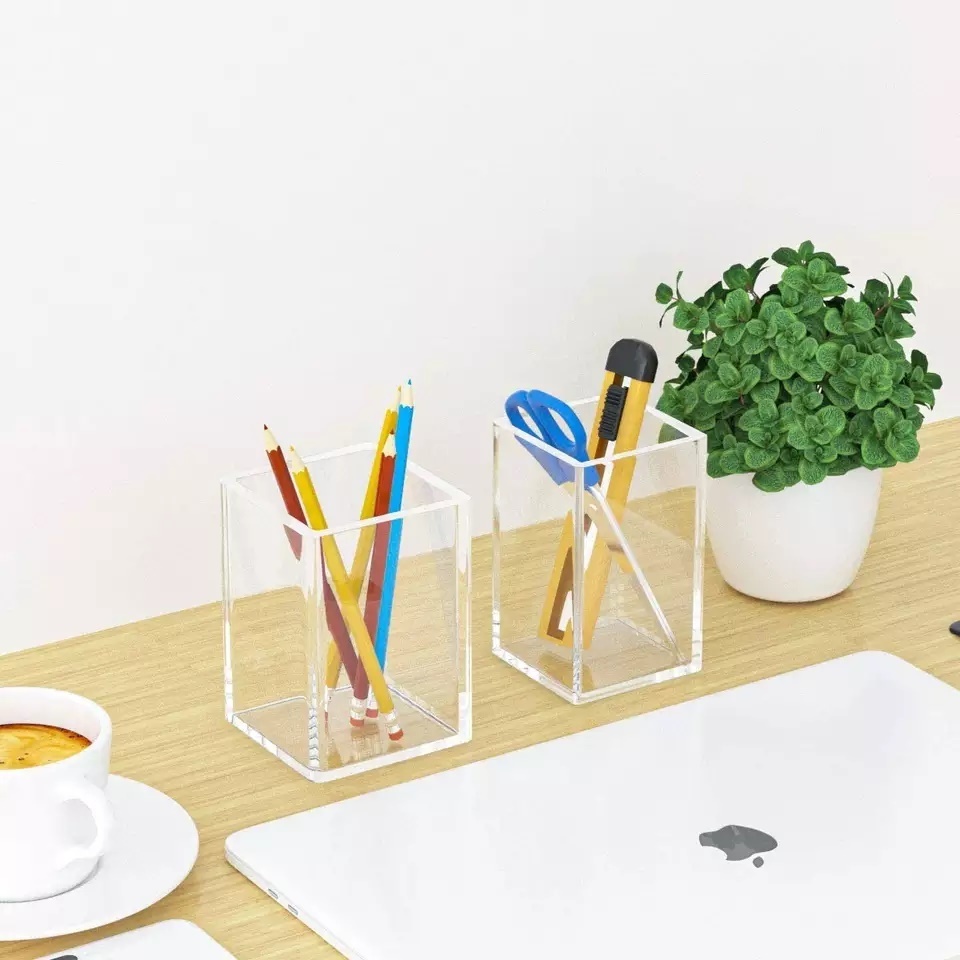 Clear Acrylic Pencil Pen Holder Cup, Makeup Brush Holder Acrylic Desk Accessories