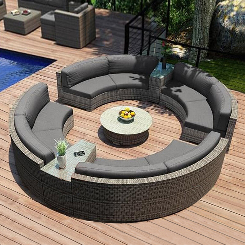 Outdoor Round Conversation Sofa Set Outdoor Garden Furniture Wicker Sectional Sofa Set