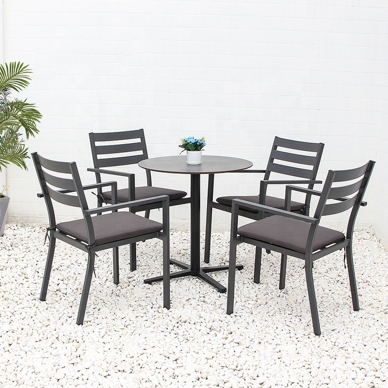 Modern Design Outdoor Aluminum round Dining Table and Chairs Casual Patio or Garden Balcony Furniture