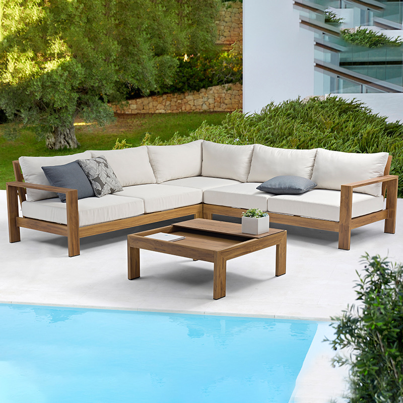 6 seats L shape Pool Corner Waterproof Sofa Set Patio Furniture Garden water resisted High Density Sponge outdoor sofa