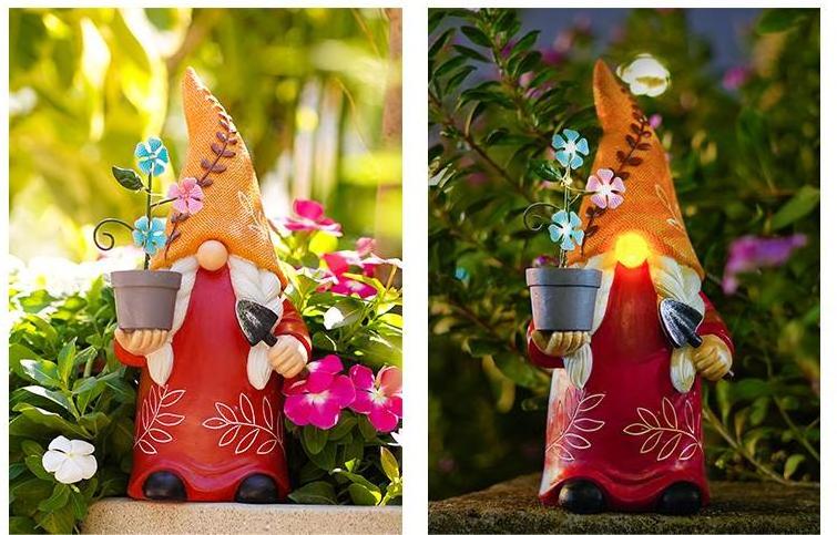 2024 Solar energy Light Garden Decoration Wearing a Sheer Santa Resin Gnome