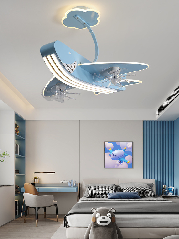 Whale Children's Lamp Boy's Bedroom Ceiling Lamp with fan Modern LED Lighting Simple Decoration Lamp