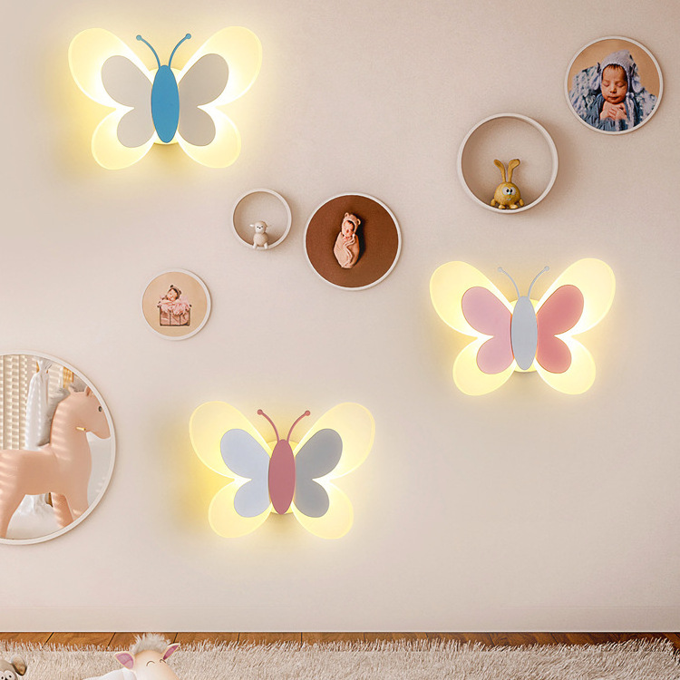 LED Wall Lamp For Bedroom Children's Room Led Bedside Lighting Nordic Creative Butterfly Wall Light