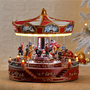 2023 New Arrivals Christmas Ornaments Large Led Christmas Music Carousel Resin Crafts Kids Gifts Home Ornaments