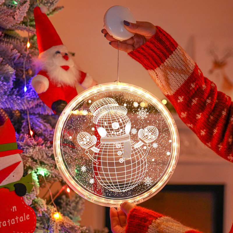 16/24CM Hanging Christmas LED Lights Snowman bell house Santa Claus Snowflake Lights 3D Suction Cup Hanging Lights