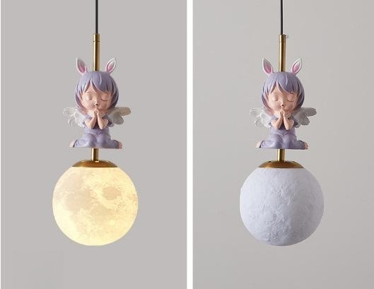 Modern simple boys girls princess room chandelier children bedroom pink blue resin pendant light carousel led ceiling lamp