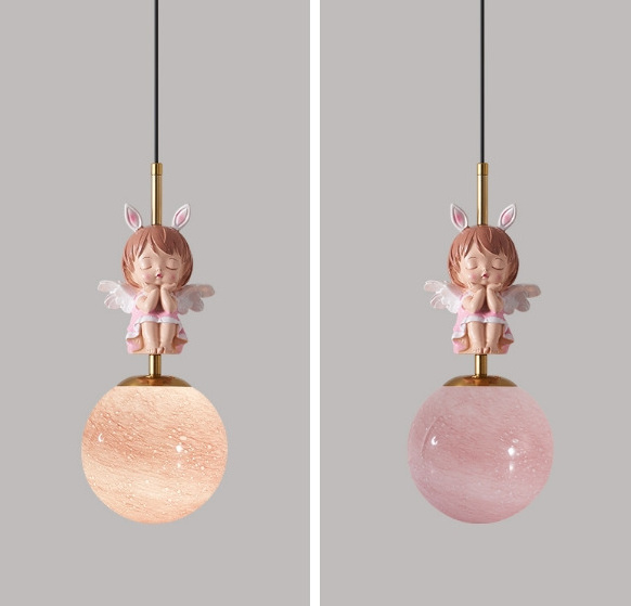 Modern simple boys girls princess room chandelier children bedroom pink blue resin pendant light carousel led ceiling lamp