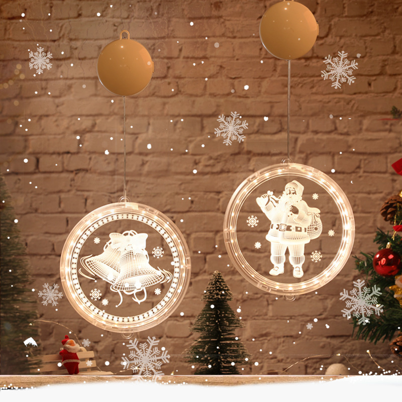 16/24CM Hanging Christmas LED Lights Snowman bell house Santa Claus Snowflake Lights 3D Suction Cup Hanging Lights