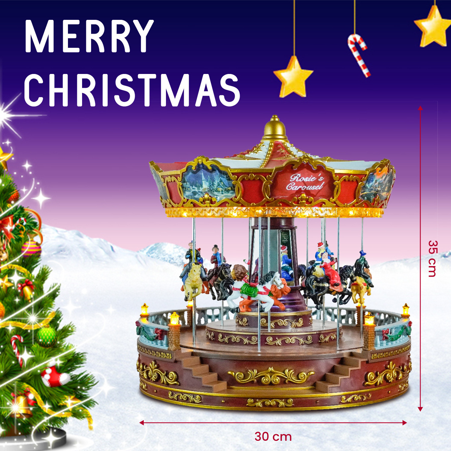 2023 New Arrivals Christmas Ornaments Large Led Christmas Music Carousel Resin Crafts Kids Gifts Home Ornaments