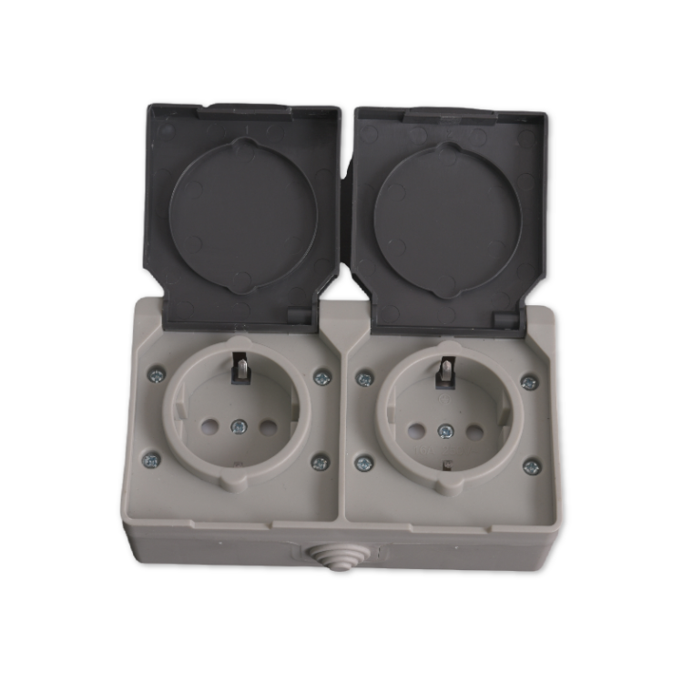 Ip54 Socket Ip54 Switch Ip54 16a double  schuko socket  with cover and one gang switch plastic base Socket Outdoor