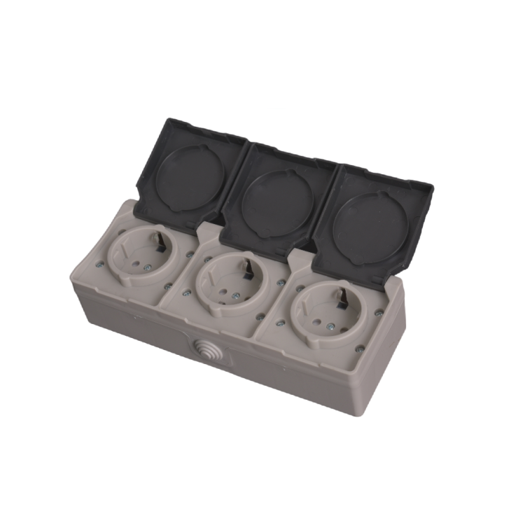 Ip54 Socket Ip54 Switch Ip54 16a double  schuko socket  with cover and one gang switch plastic base Socket Outdoor