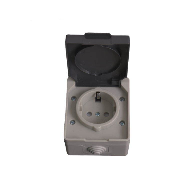 European style surface mounting IP54 schuko socket outlet with cover and  one gang switch