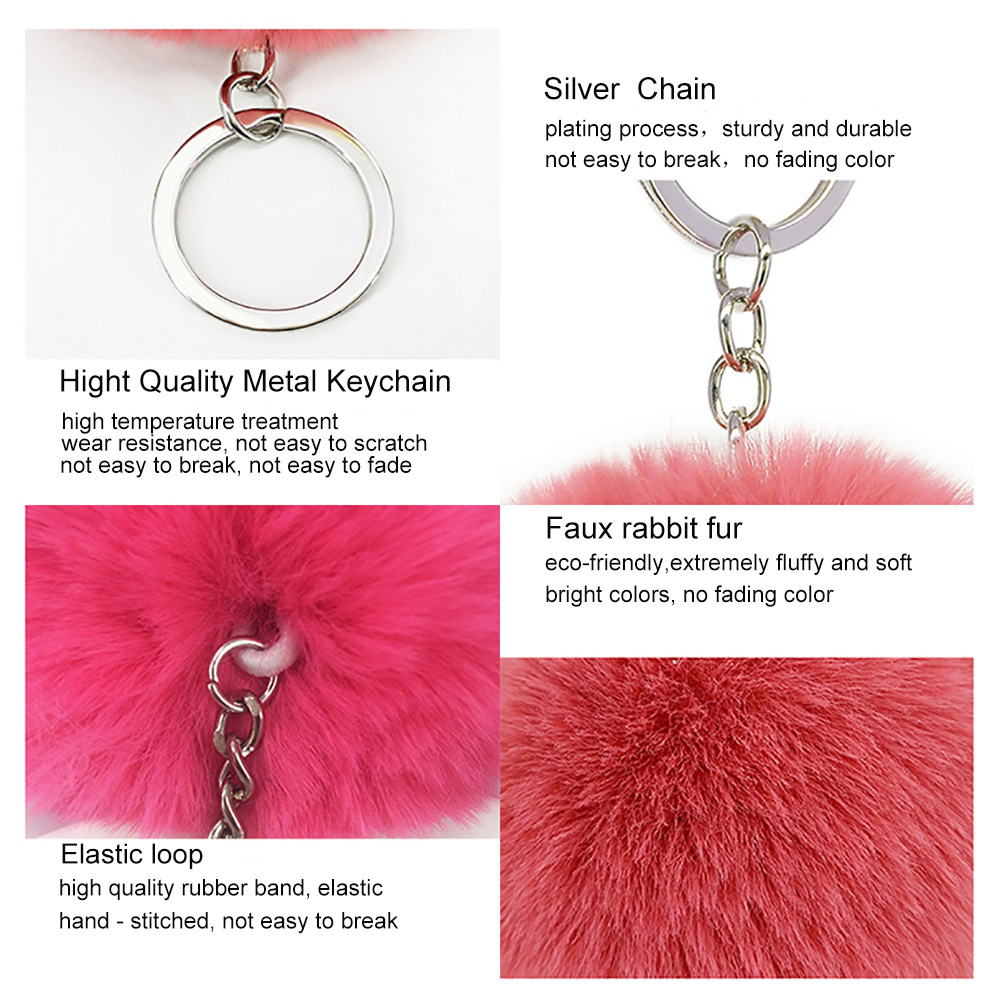 Promotional Cute Pompom 8cm 26 Colors Furry Fluffy Puff Ball Designer Faux Rabbit Fur Ball Pom Pom Keychain