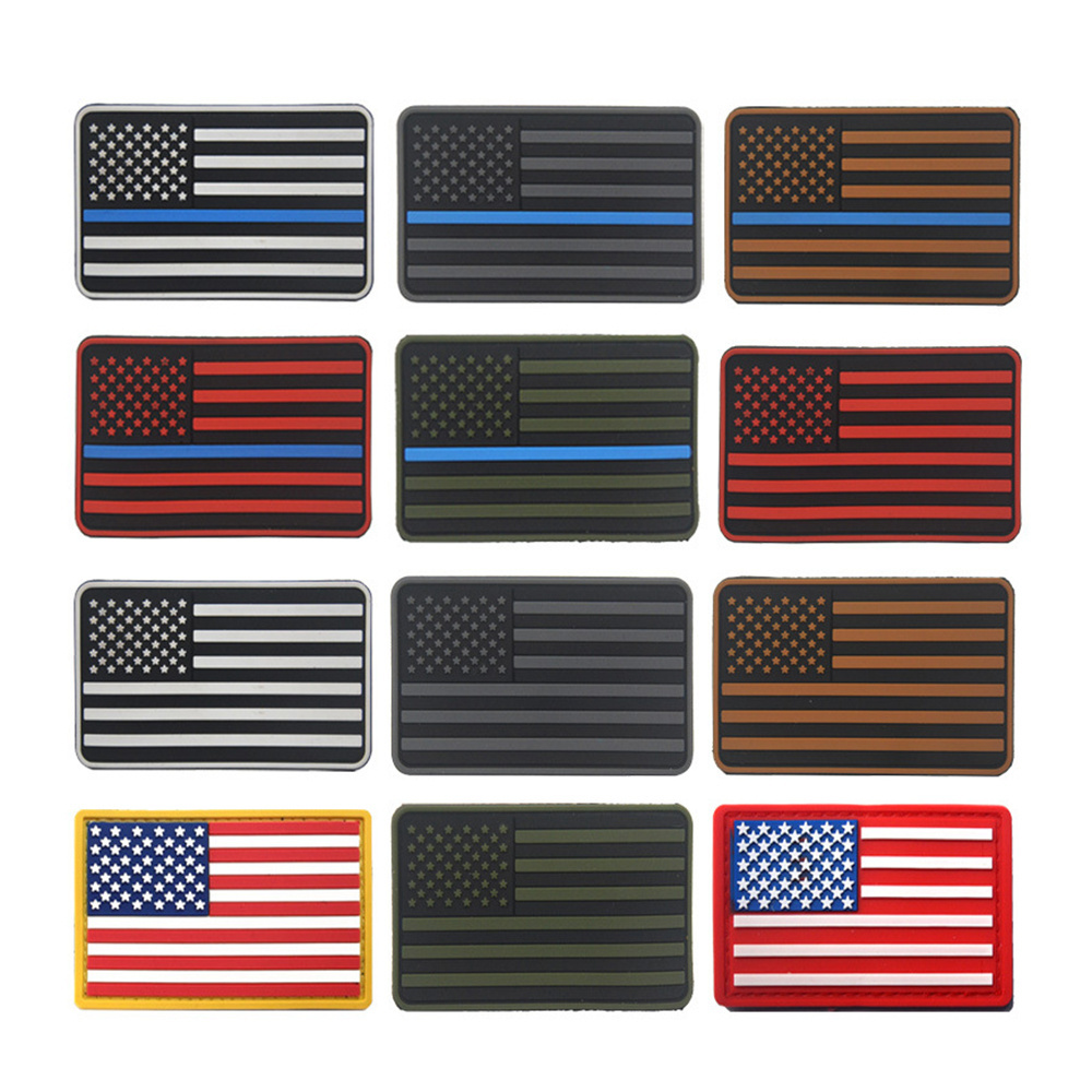 Free Mold Thin Blue Line US America Usa Flag Patch Soft 3D Rubber Custom Pvc Patch With Free Sample