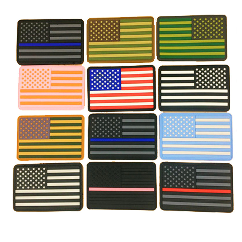 Free Mold Thin Blue Line US America Usa Flag Patch Soft 3D Rubber Custom Pvc Patch With Free Sample