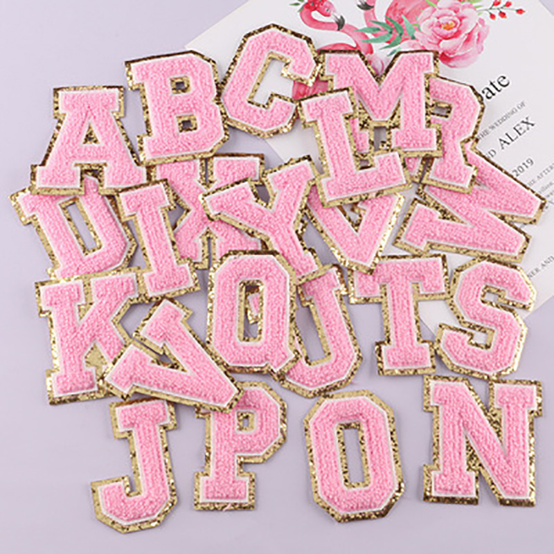 Custom Colorful Adhesive Varsity Letter iron On Chenille Embroidery Patches With Sequin