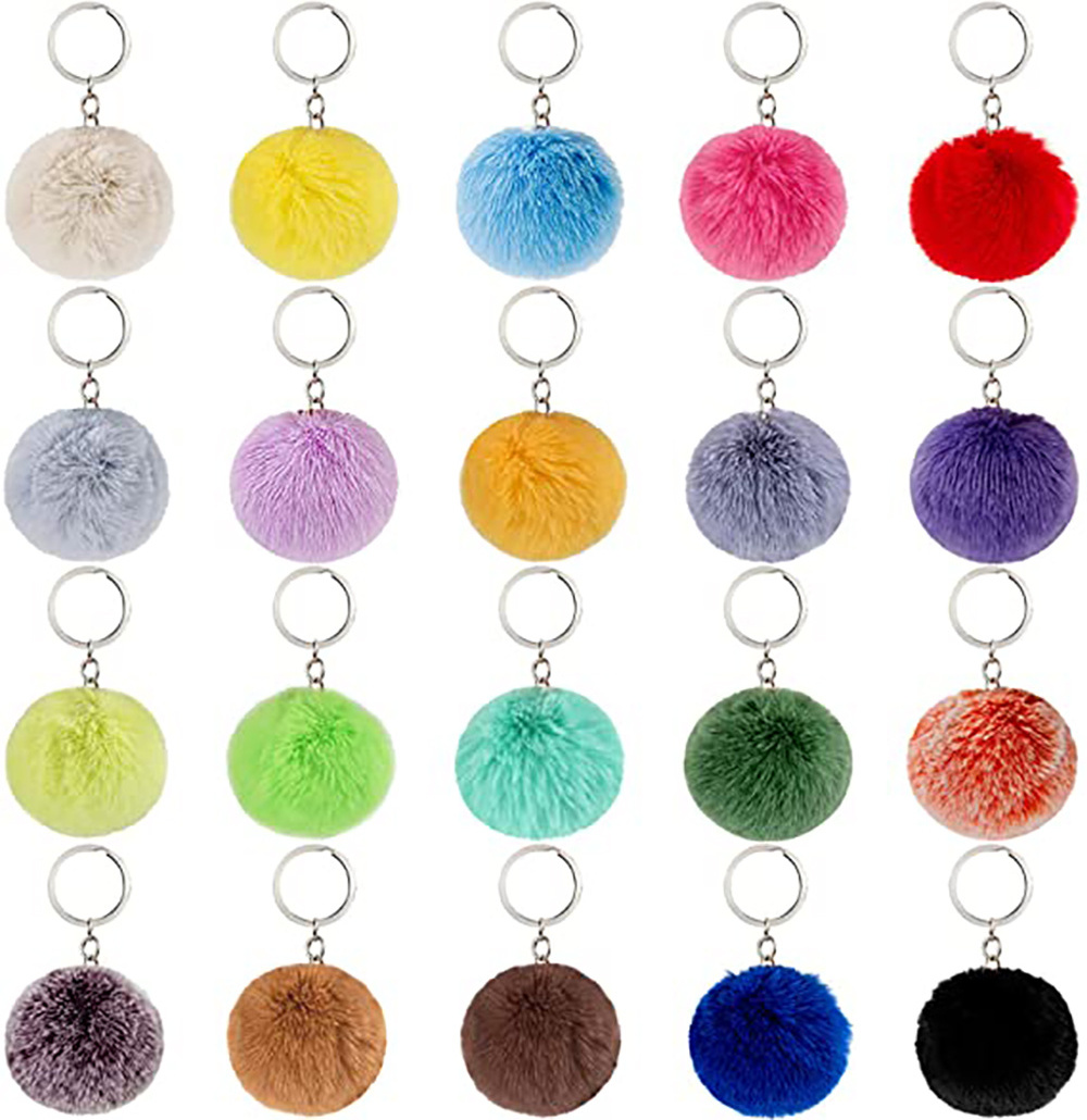 Promotional Cute Pompom 8cm 26 Colors Furry Fluffy Puff Ball Designer Faux Rabbit Fur Ball Pom Pom Keychain