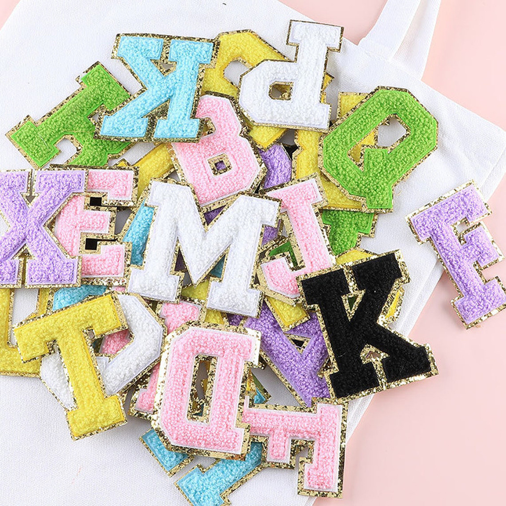 Custom Colorful Adhesive Varsity Letter iron On Chenille Embroidery Patches With Sequin