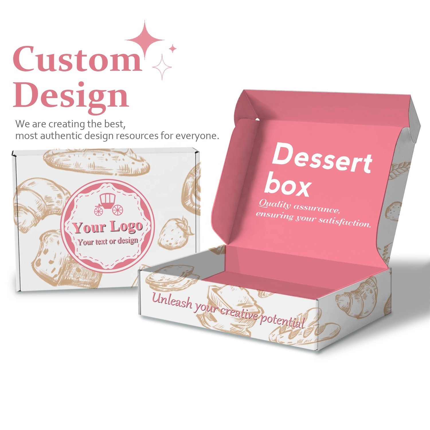 Custom Design Logo Eco Friend Food Grade Printing Foldable Cake Food Cookie Bread Pastry Donut Macaron Paper Packaging Boxes