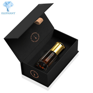 Custom Plain Men Perfume Oil Packaging Black Gold Stamping Print Logo Gift Box Luxury Magnetic Golden Black Box