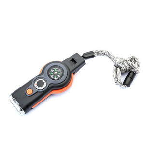 New Multifunctional 7-in-1 Outdoor Rescue Emergency Survival Whistle with Mirror Magnifier Thermometer Compass LED Light