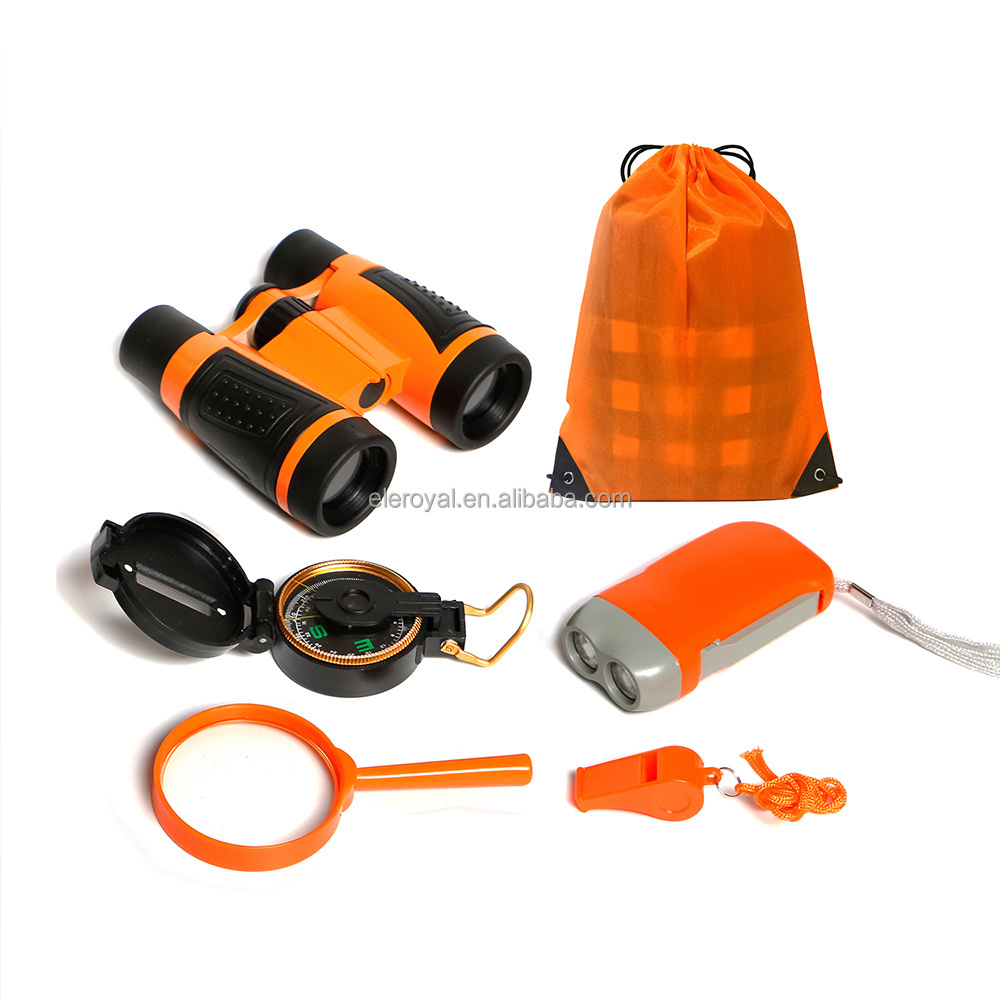 Outdoor Exploration Toy for Kids, 5 pieces Children Outdoor Adventure Kit with Kids Binoculars Magnifying Glass