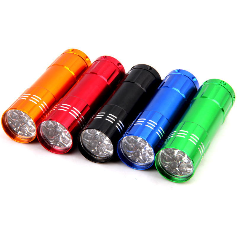 Lightweight and Custom  Logo Aluminum Torch AAA Battery  9 LED Flashlights with Strap for Emergency