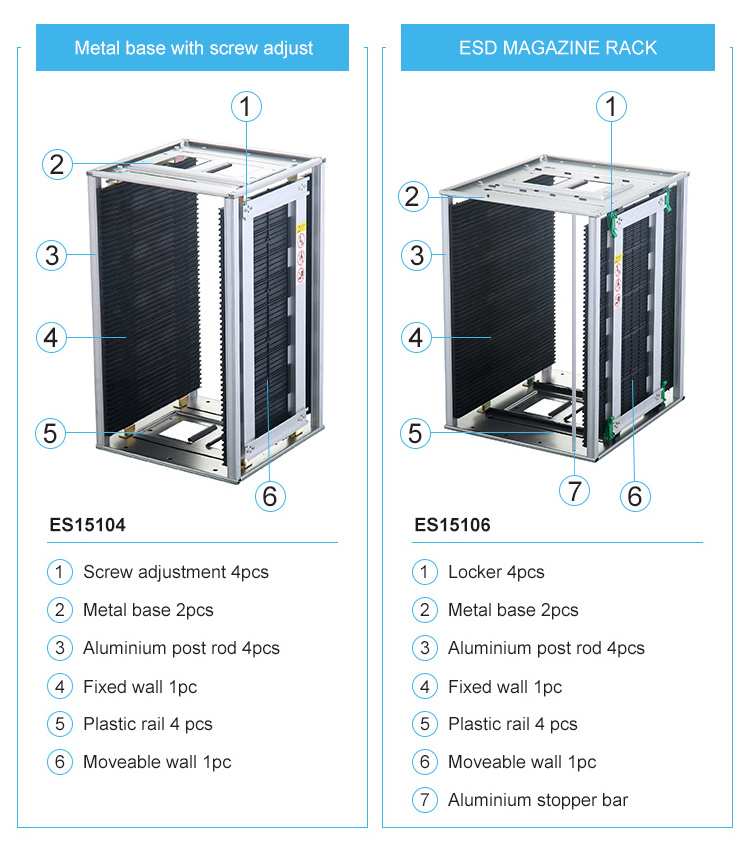 ES15103 Handle Type Metal Plastic pcb Antistatic ESD MagazineRack SMT Magazine Rack For PCB ESD Magazine Rack