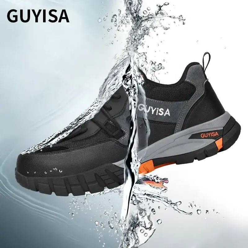 GUYISA Outdoor Safety Shoes Fashion Waterproof Microfiber Leather Upper Wear-resistant Rubber Sole Steel Toe Safety Work Shoes