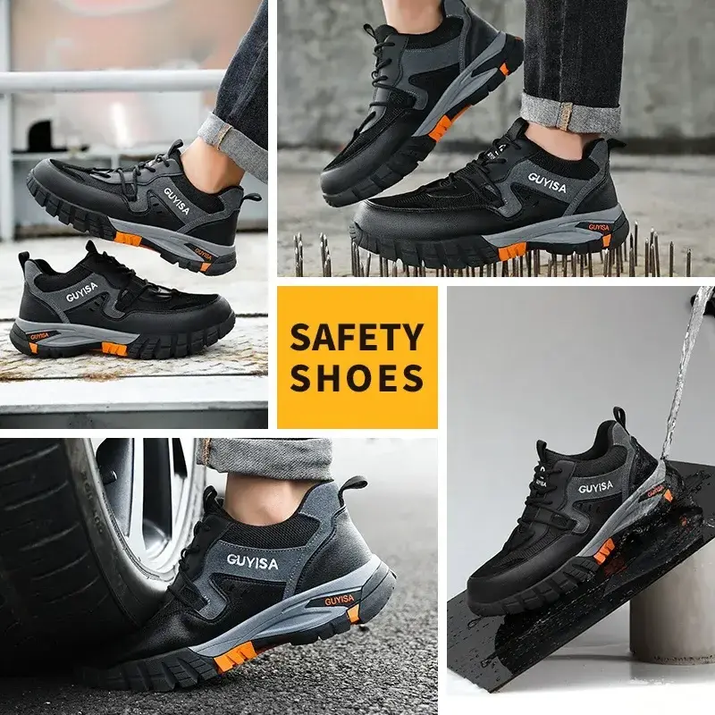 GUYISA Outdoor Safety Shoes Fashion Waterproof Microfiber Leather Upper Wear-resistant Rubber Sole Steel Toe Safety Work Shoes