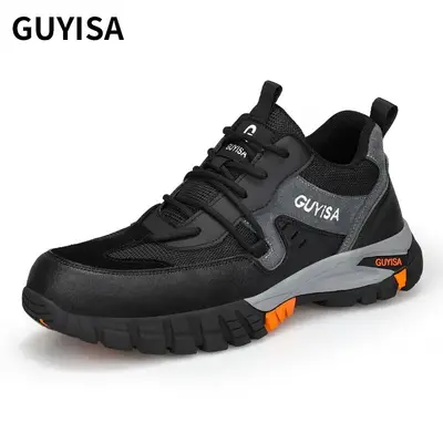 GUYISA Outdoor Safety Shoes Fashion Waterproof Microfiber Leather Upper Wear-resistant Rubber Sole Steel Toe Safety Work Shoes