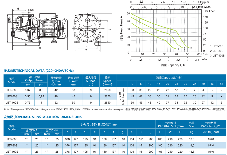 CE ISO 9001 ELESTAR 0.5 0.37KW Garden Jet 100 JETS Series Propulsion 60 Self-priming Water Pump