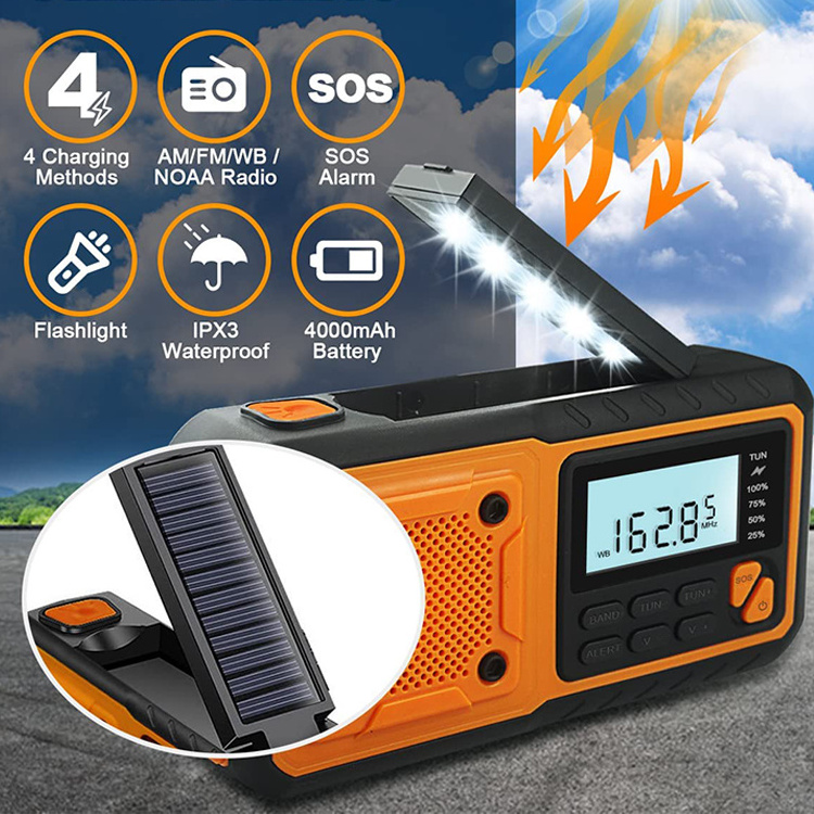 Wholesale Pocket Emergency Camping Generator Light 4000Mah Solar Hand Crank Weather Fm Radio With Power Solar Mw/Sw