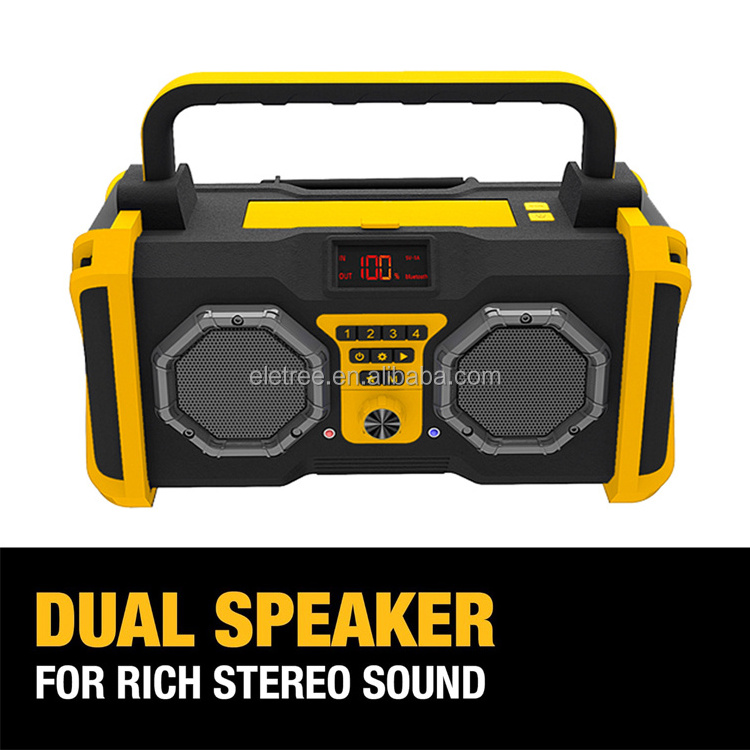 Eletree Rugged Durable Design Construction Speaker Ip65 Waterproof  Rechargeable Dab+ Dab Work Site Radio For Work