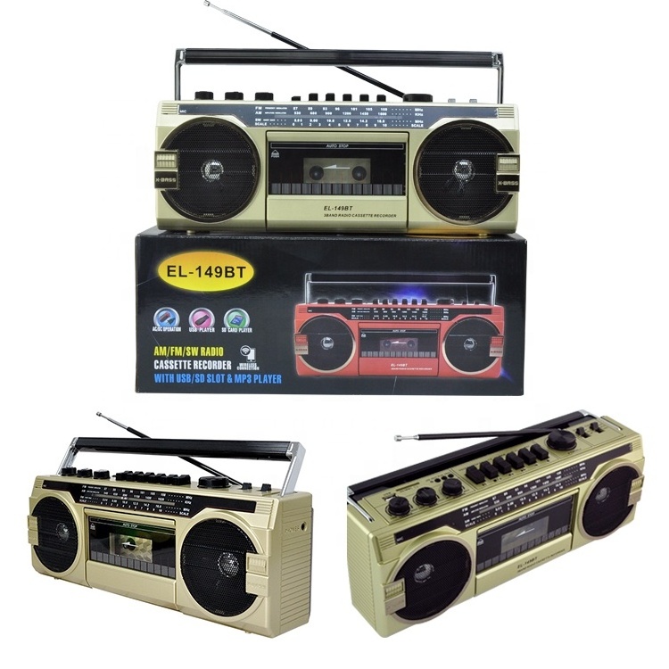 3 In 1 X-Bass Classic Retro Mp3 Player Portable Stereo Rechargeable USB TF Am Fm Sw Radio Cassette Recorder