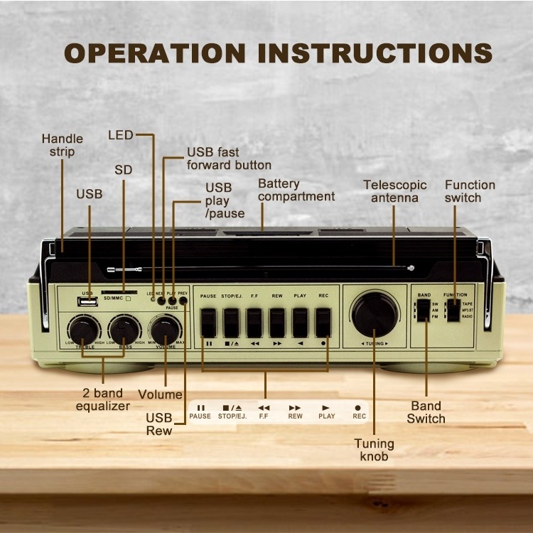 2024 Golden Tape Voice Recorder Stereo Fm Radio Machine Multi-Function Receiver Cassette Tape Player With Mic