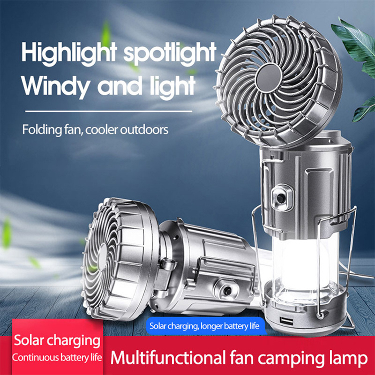 3 En 1 Multifunction Hanging Led Waterproof Solar Camping Lamp Rechargeable Fan With Led Lamp En Mexico