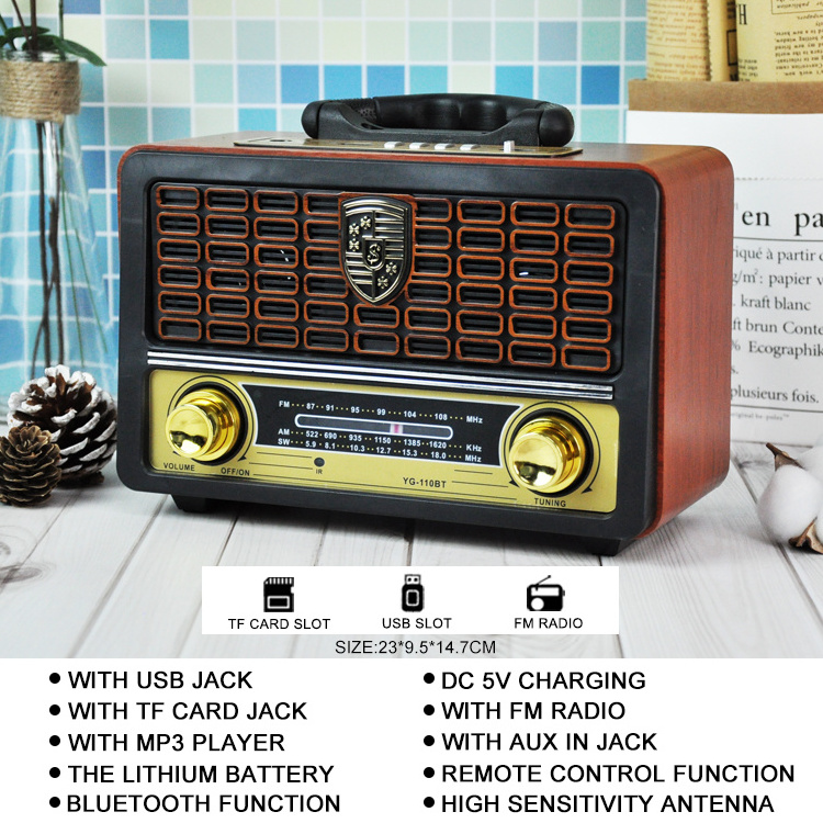 YG-110BT YG110BT Yuegan Christmas Gift Retro Portable Fm Radio Wireless Wood Music Player Wood Grain Audio Karaoke Speaker