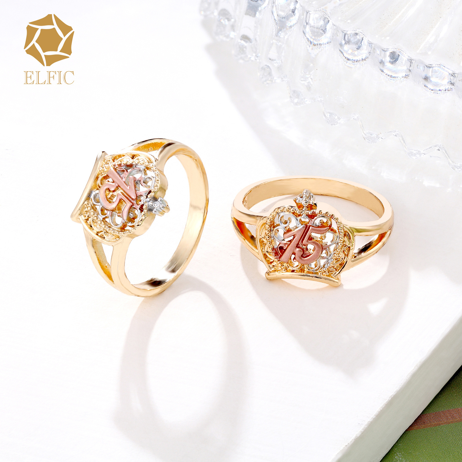 Elfic Religious Virgin Fashion Crown Three Color Ring 15 Year Old Adult Gift CHRISTIAN Trendy Engagement Rings for Women Zircon