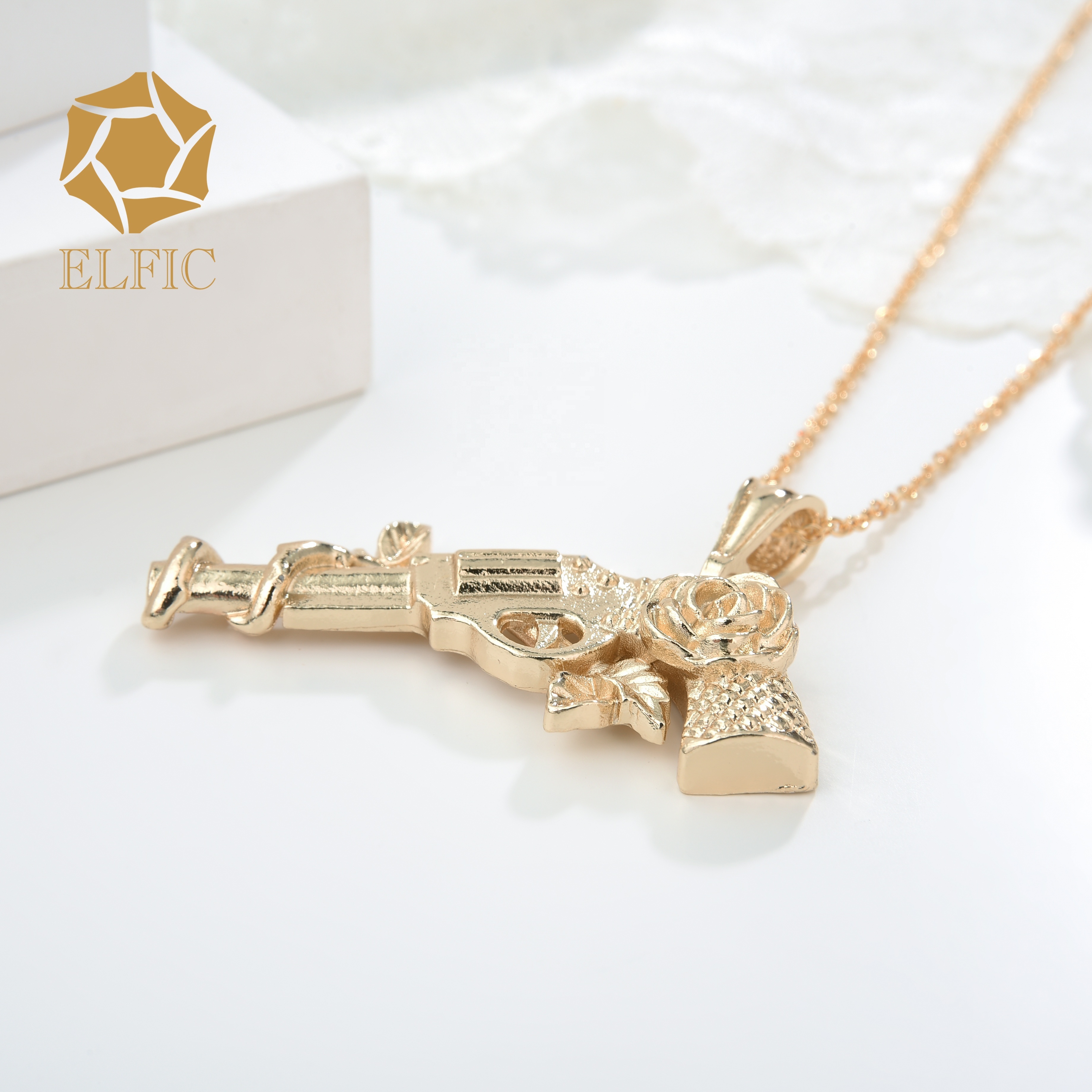 Elfic 14k gold plated pendant charm lady jewelry wholesale new design rose gun vintage  pendant for women