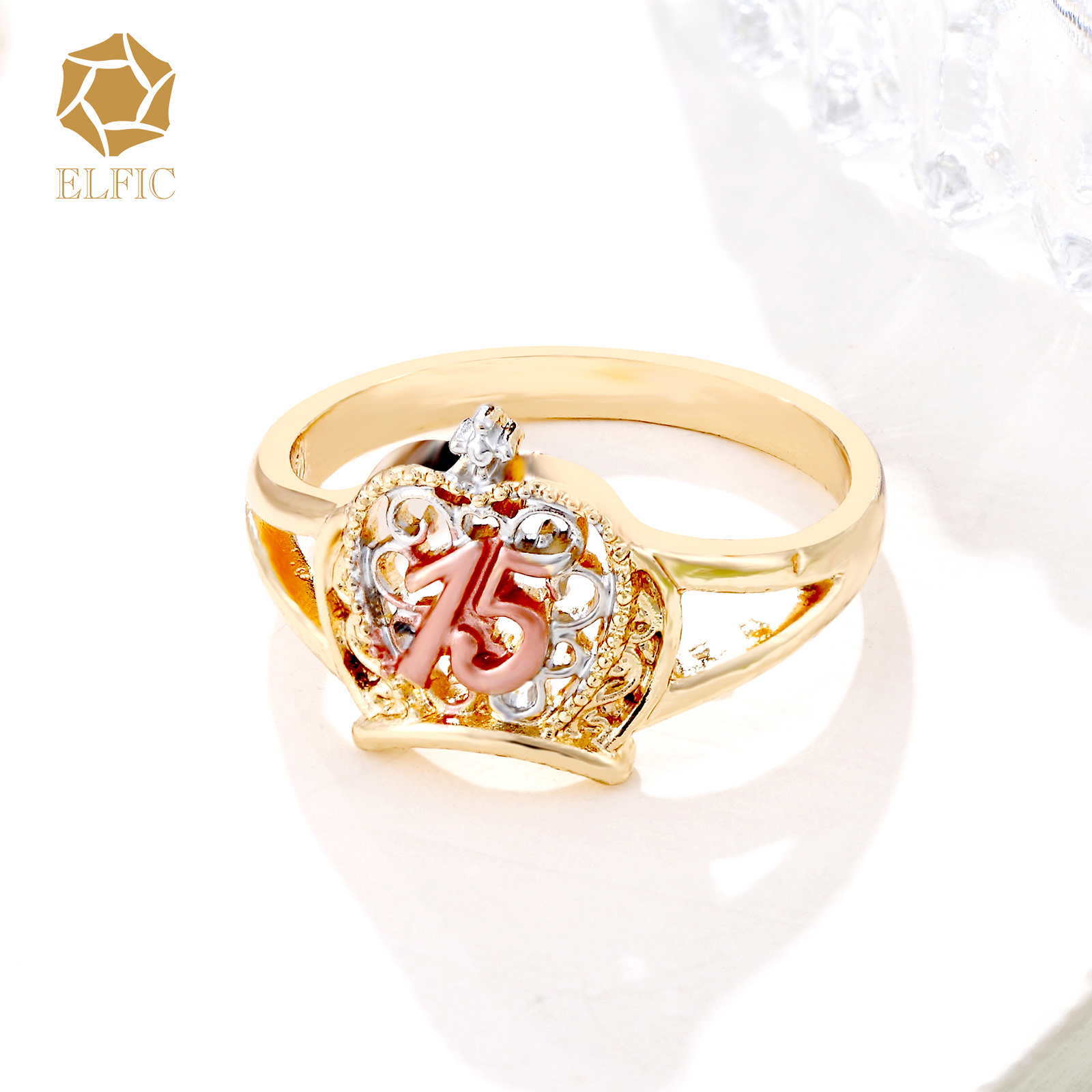 Elfic Religious Virgin Fashion Crown Three Color Ring 15 Year Old Adult Gift CHRISTIAN Trendy Engagement Rings for Women Zircon