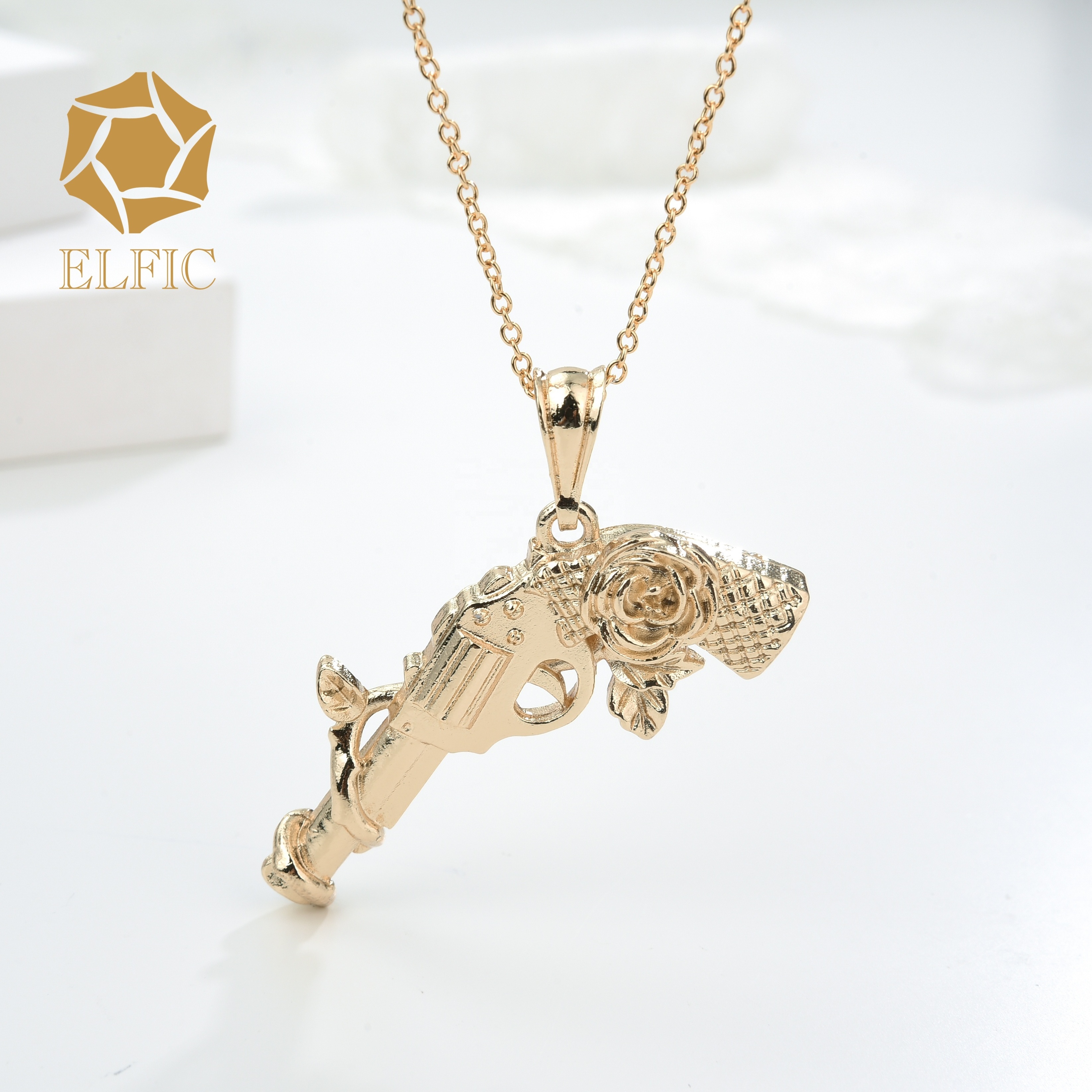 Elfic 14k gold plated pendant charm lady jewelry wholesale new design rose gun vintage  pendant for women