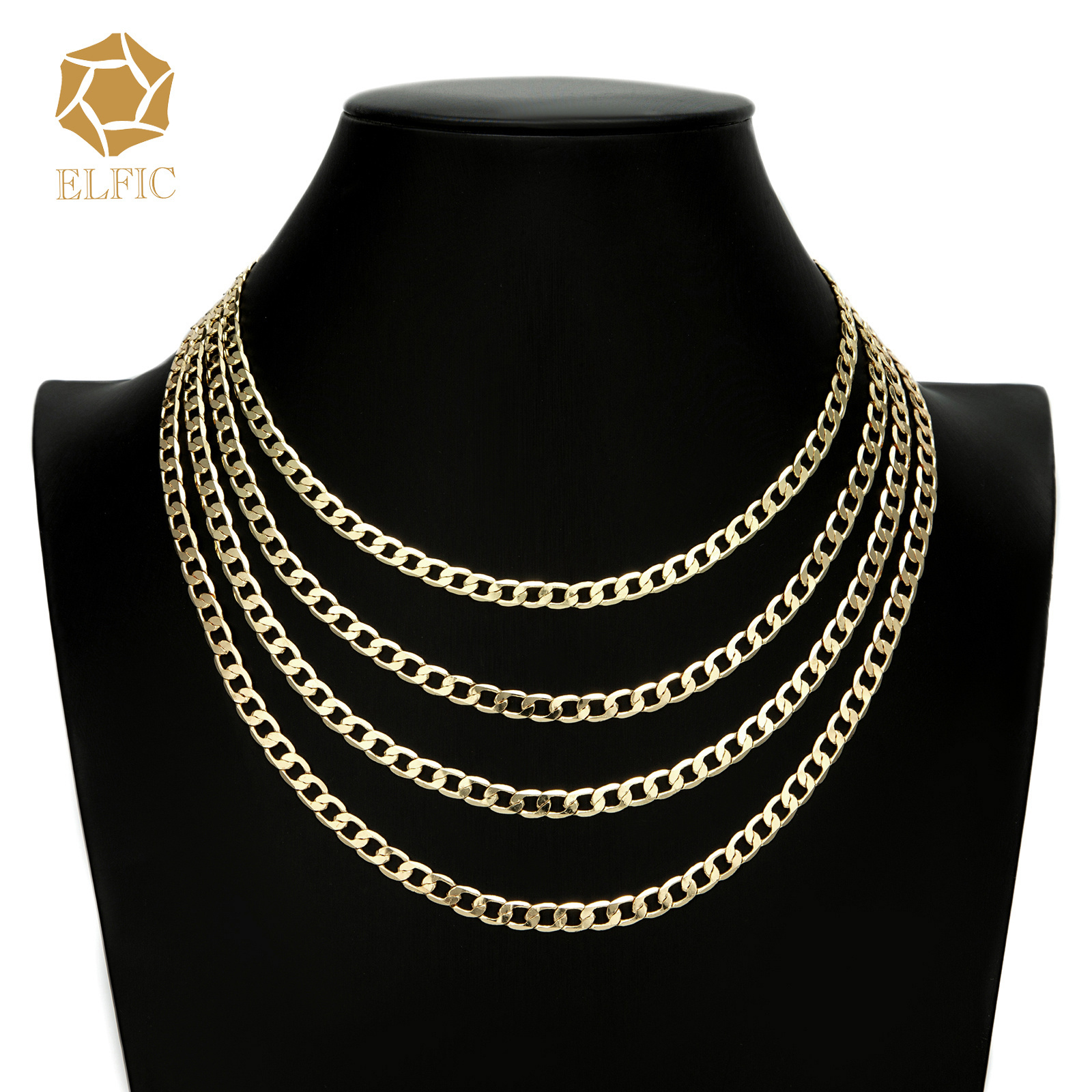 Elfic 14K Gold Plating 18inches 24inches Hip hop Chain Necklace gold chains chains