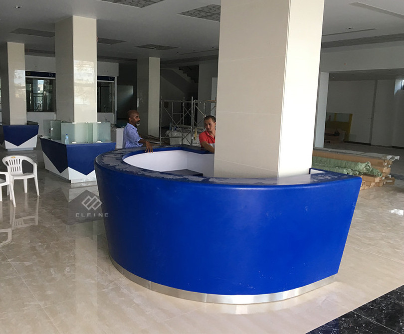 High end  blue color European  style acrylic solid surface/ artificial marble design circular reception desk