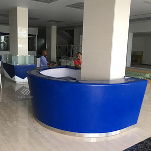 High end  blue color European  style acrylic solid surface/ artificial marble design circular reception desk