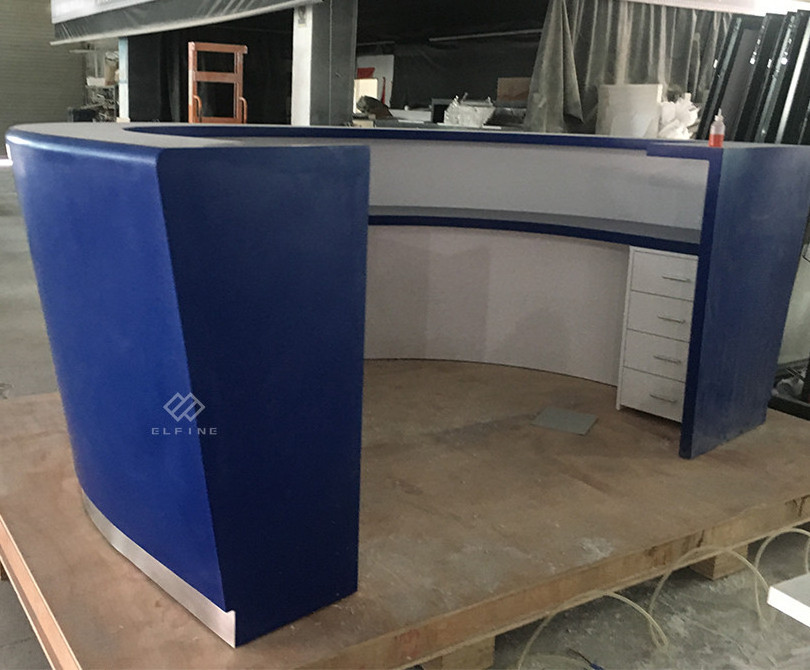 High end  blue color European  style acrylic solid surface/ artificial marble design circular reception desk