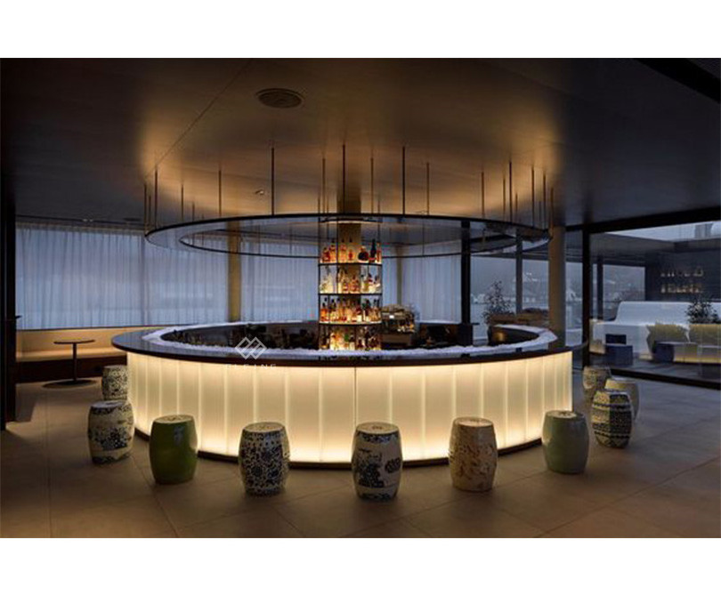 Luminous night club bar counter design semi-circle acrylic solid surface bar counter