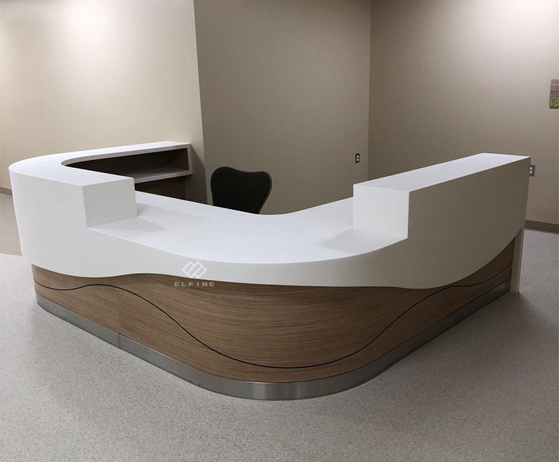 Circular salon furniture marble wooden custom made reception desks