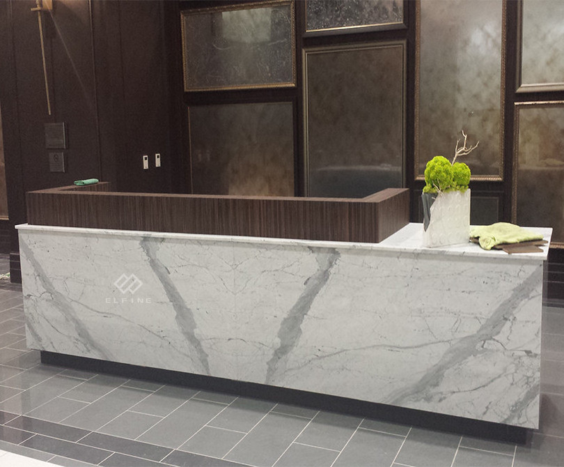 Unique design fast food cashier desk faux marble hair salon reception counter