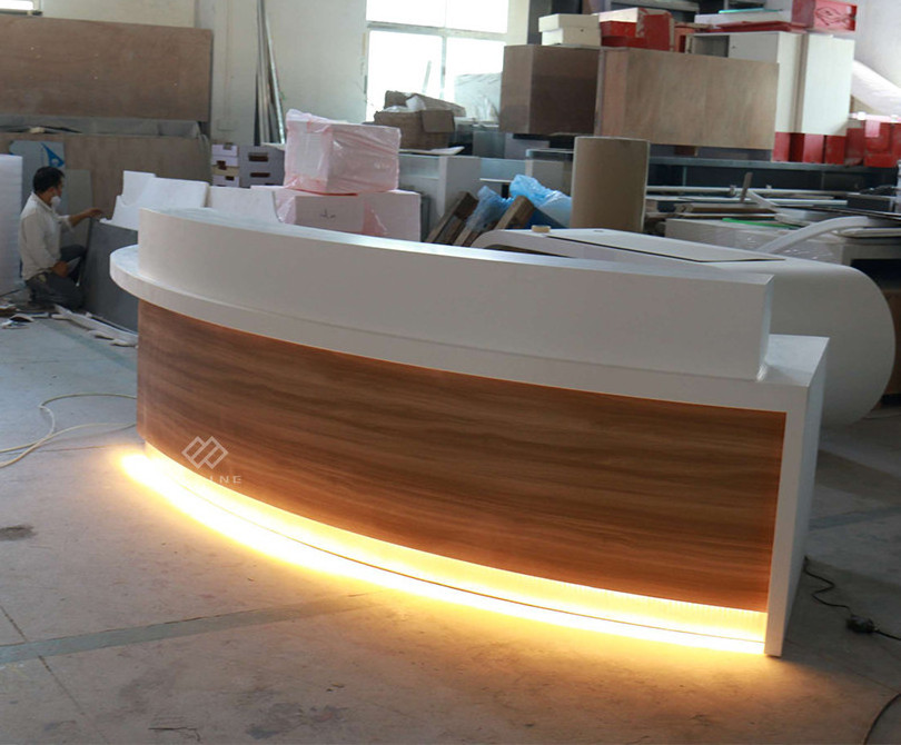 Circular salon furniture marble wooden custom made reception desks